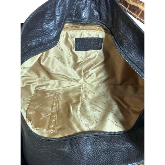 Petusco leather made in Spain Shoulder Bag tote brown w/ croc handles buckle - Picture 10 of 12